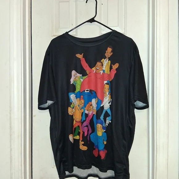 Black Graphic T-Shirt with Colorful Cartoon Characters - Picture 7 of 8